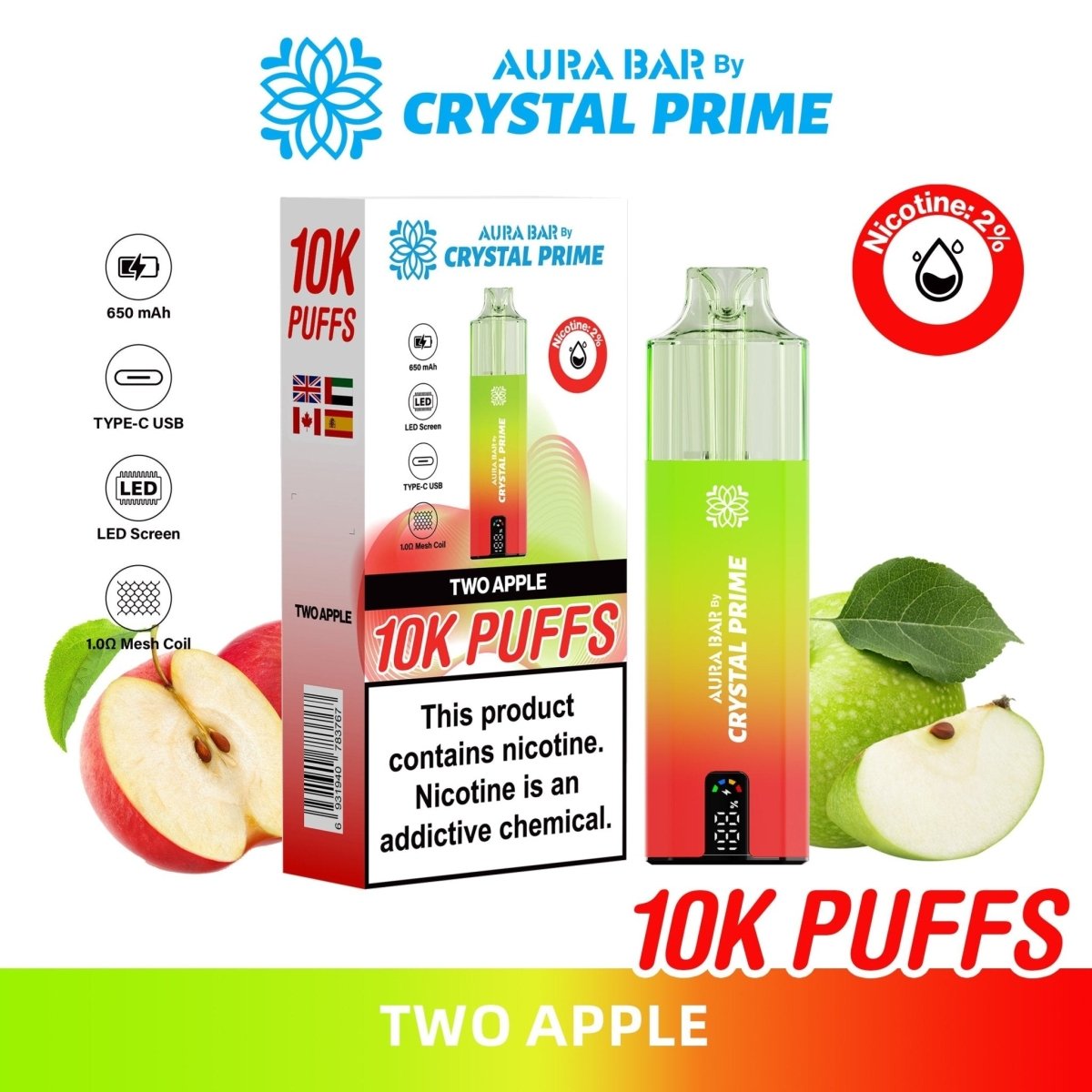 Crystal Prime Aura Bar 10k Prefilled Pod Vape Kit - Box of 5 at Wholesale Price Crystal Prime Aura Bar 10k Prefilled Pod Vape Kit - Box of 5 at Wholesale Price